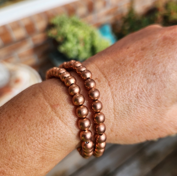 Bohemian Copper beaded stretch healing bracelet. Sizes 6.5 -7.5 - Picture 4 of 13